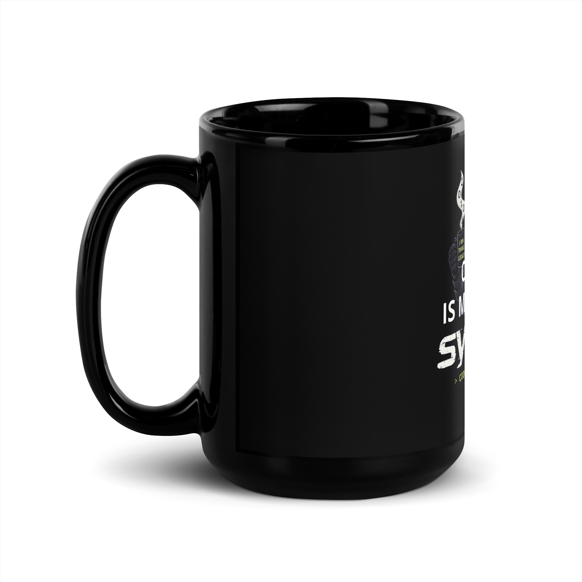 Black 15 oz sysVoid mug with handle on left